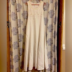 Handmade wedding dress w/ train, empire waist. 55.5” dress, Train 77”